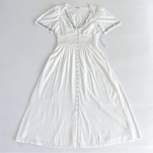 Reformation Kamryn Dress | White / Blue Embroidery | Size 2 | NWT